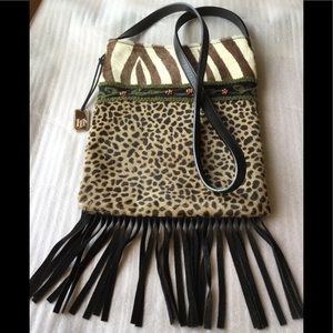 Harold Powell Animal Print Bag Calf Hair & Leather Zebra/Cheetah Print + Fringe